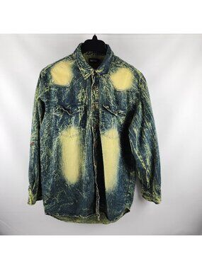 Encrypted Shirt Men's XXL Blue Multi Vintage Tye Dye L/S Button Up